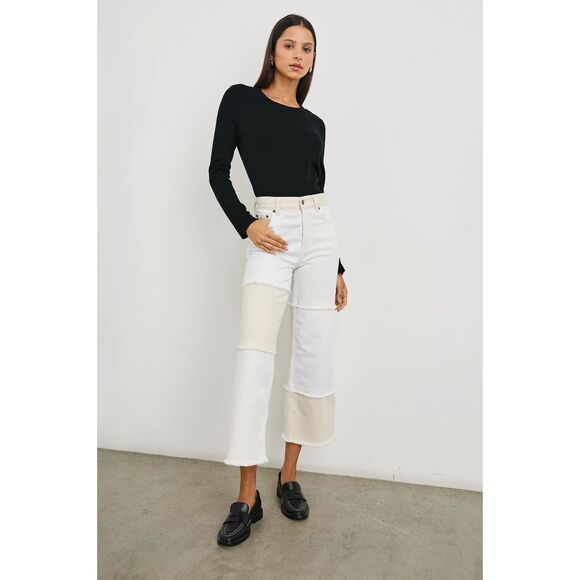 Rails Getty Crop Wide Leg Jeans in Ecru Patchwork size 31 Orig. $218 - Picture 3 of 8